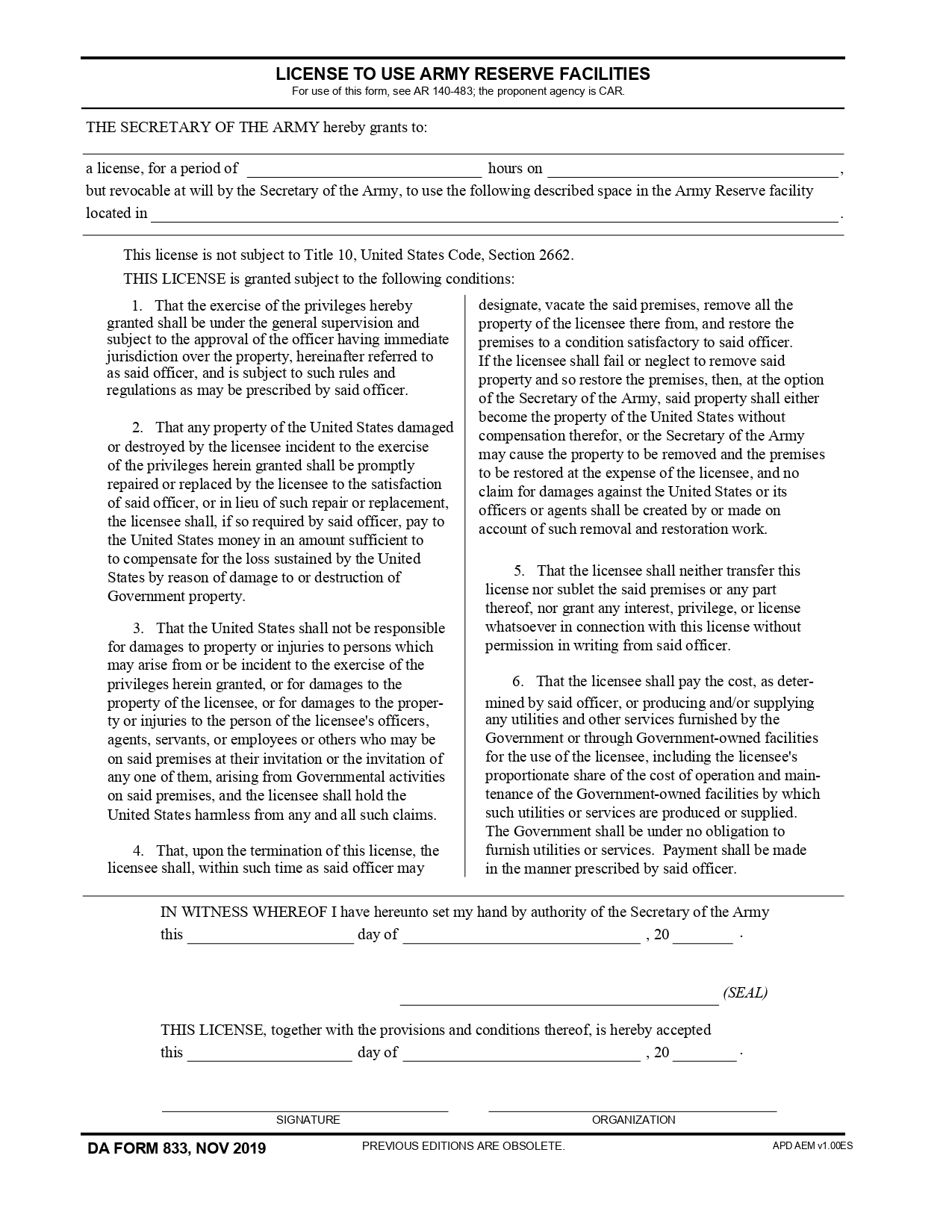 DA FORM 833 Fillable Army Pubs 833 PDF DA Forms 2024