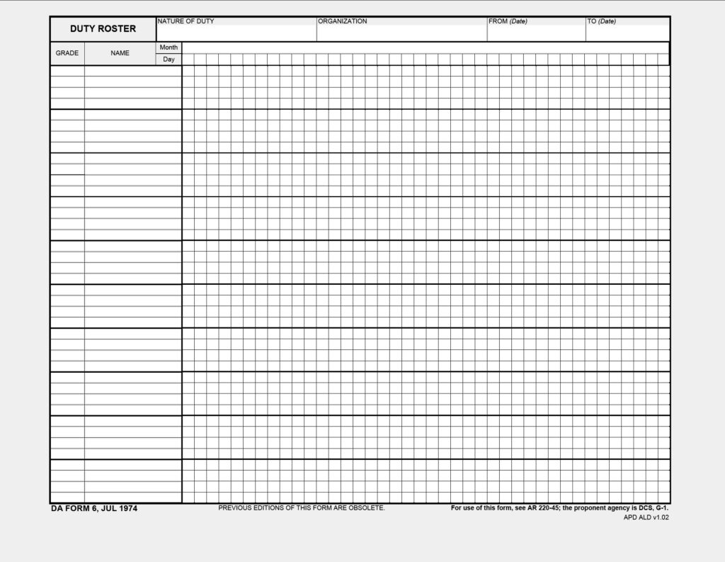 DA Form 6 - Duty Roster