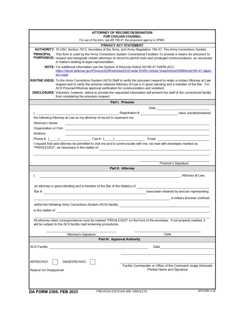 DA FORM 2569 - Attorney Of Record Designation For Civilian Counsel_page-0001