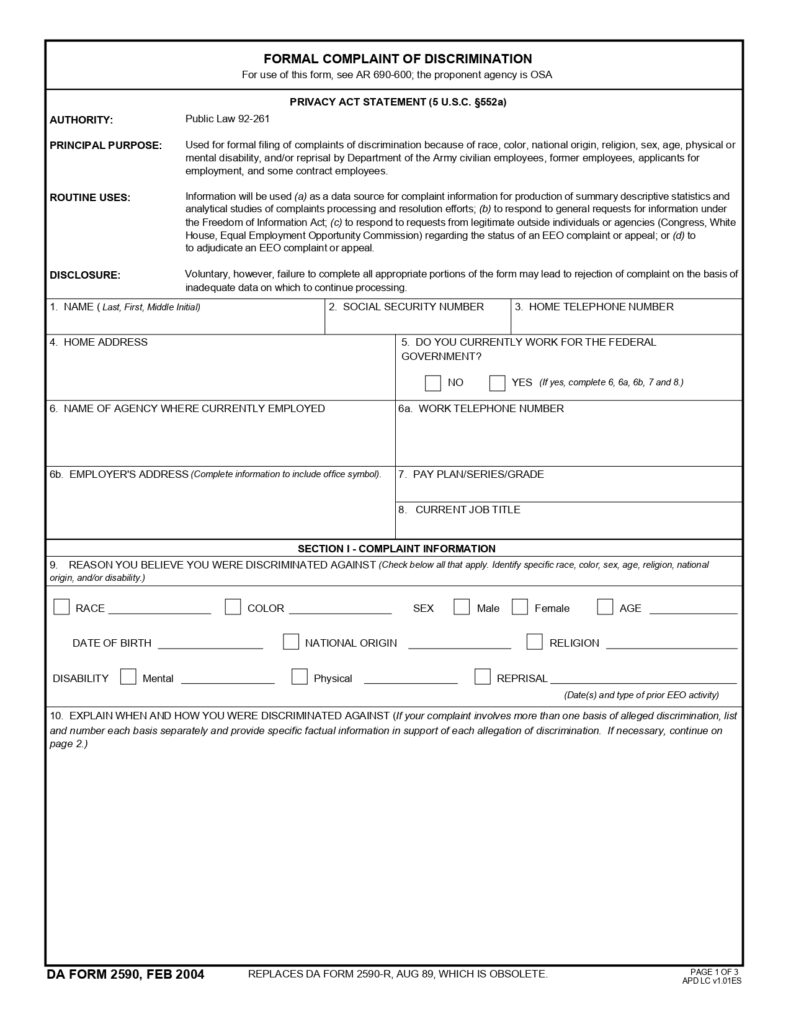 DA FORM 2590 - Formal Complaint Of Discrimination_page-0001