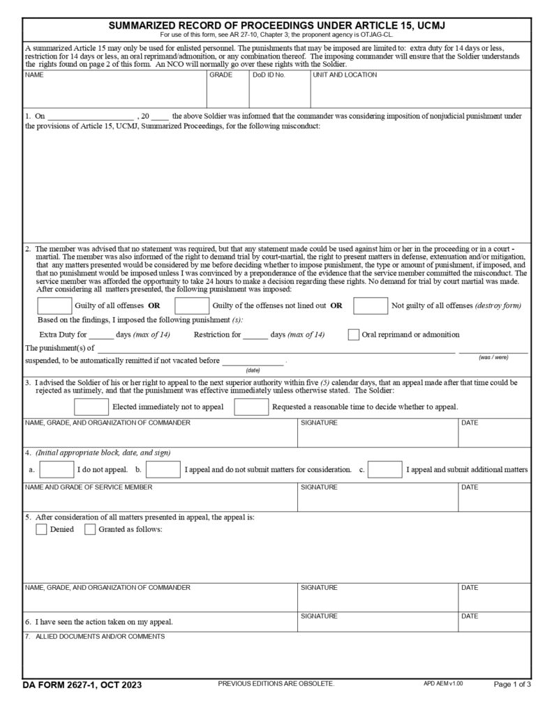 DA FORM 2627-1 - Summarized Record Of Proceedings Under Article 15, UCMJ_page-0001