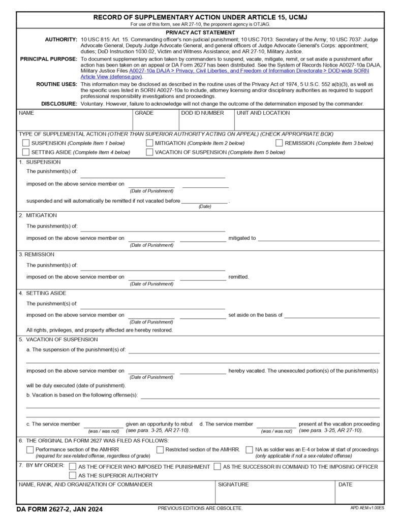 DA FORM 2627-2 - Record Of Supplementary Action Under Article 15, UCMJ_page-0001