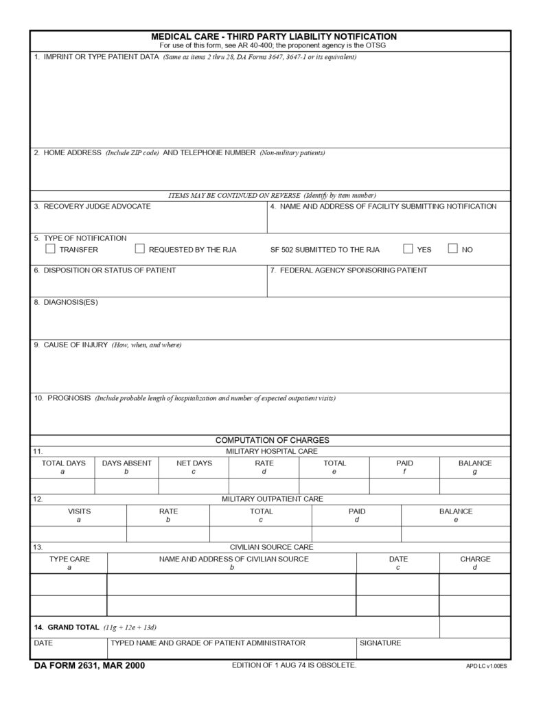 DA FORM 2631 - Medical Care-Third Party Liability Notification_page-0001