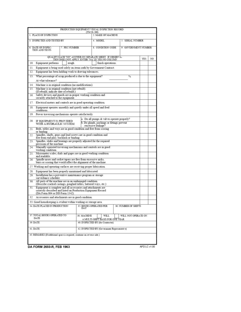 DA FORM 2650-R - Production Equipment Visual Inspection Record (LRA)_page-0001