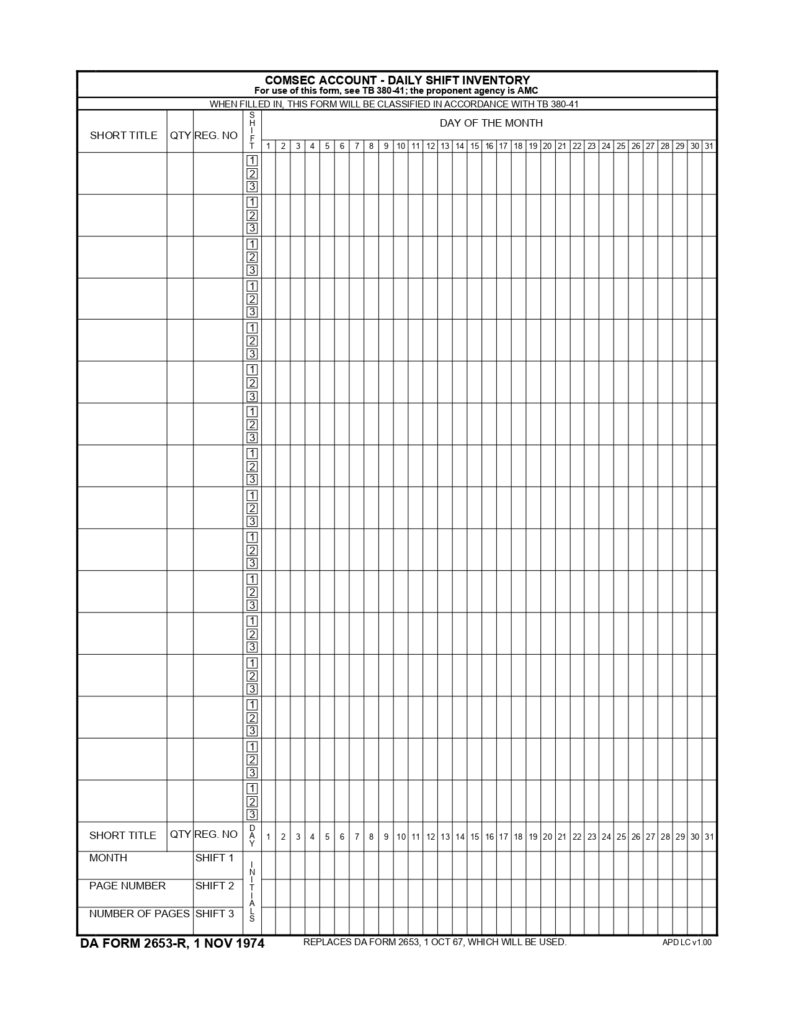 DA FORM 2653 R Comsec Account Daily Shift Inventory LRA page 0001