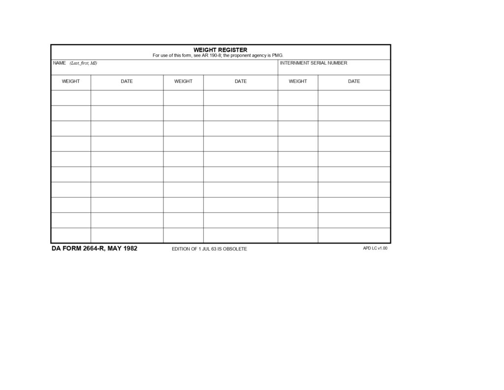 DA FORM 2664-R - Weight Register (Prisoner Of War) (LRA)_page-0001