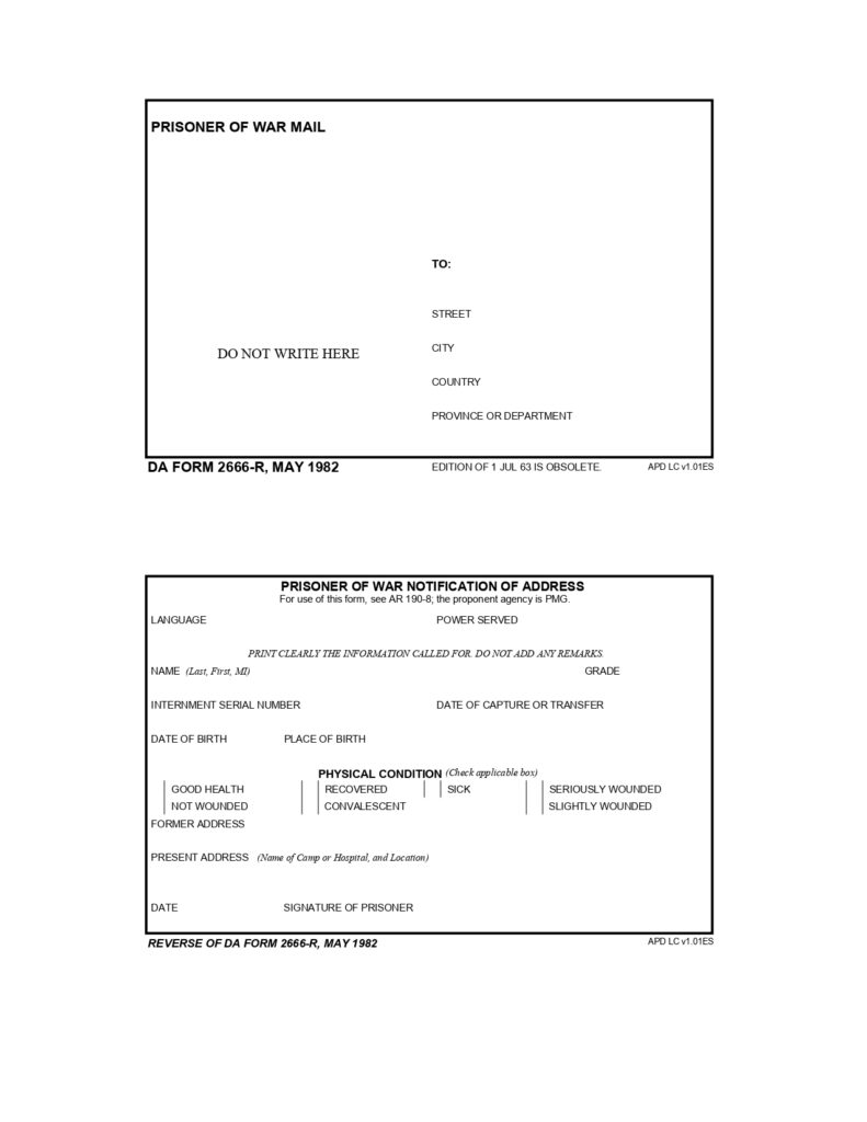 DA FORM 2666-R - Prisoner Of War Notification Of Address (LRA)_page-0001