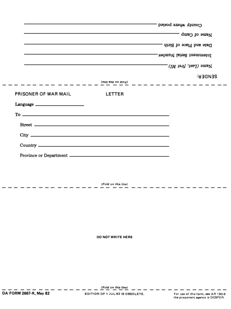 DA FORM 2667-R - Prisoner Of War Mail (Letter) (LRA) (ED Jul 63 Will Be Used)_page-0001