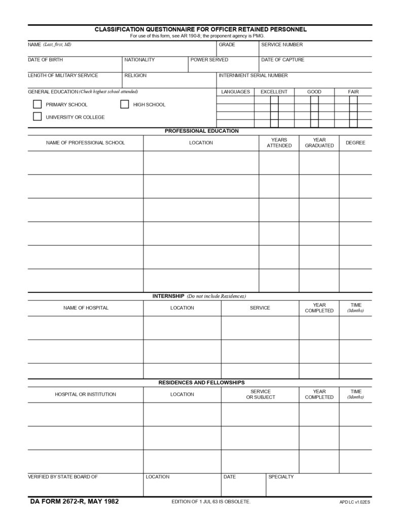 DA FORM 2672-R - Classification Questionnaire For Officer Retained Personnel (LRA)_page-0001