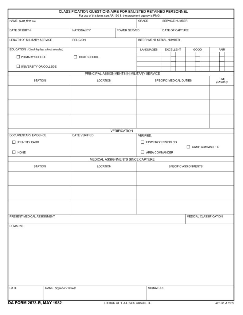 DA FORM 2673-R - Classification Questionnaire For Enlisted Retained Personnel (LRA)_page-0001