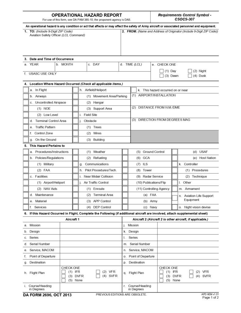 DA FORM 2696 - Operational Hazard Report_page-0001