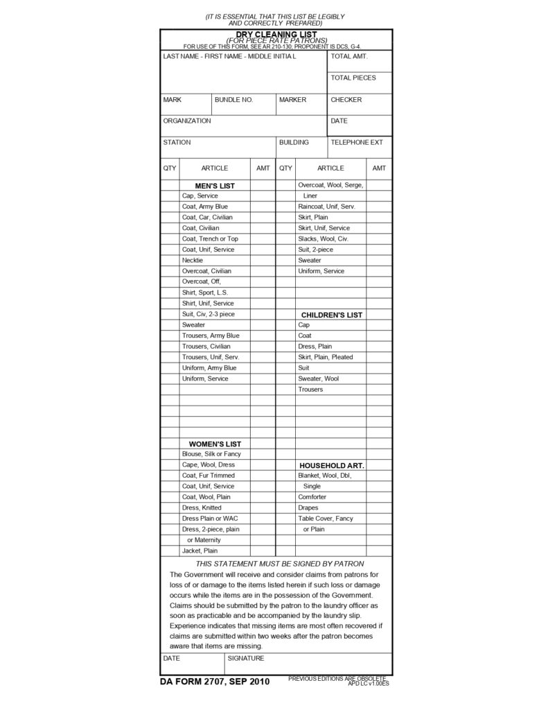 DA FORM 2707 - Dry Cleaning List (For Piece Rate Patrons)_page-0001