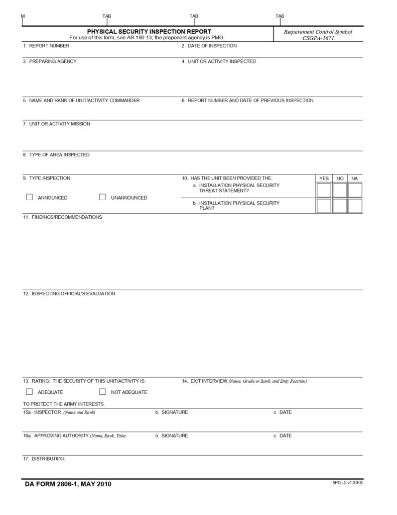 DA FORM 2806-1 - Physical Security Inspection Report_page-0001