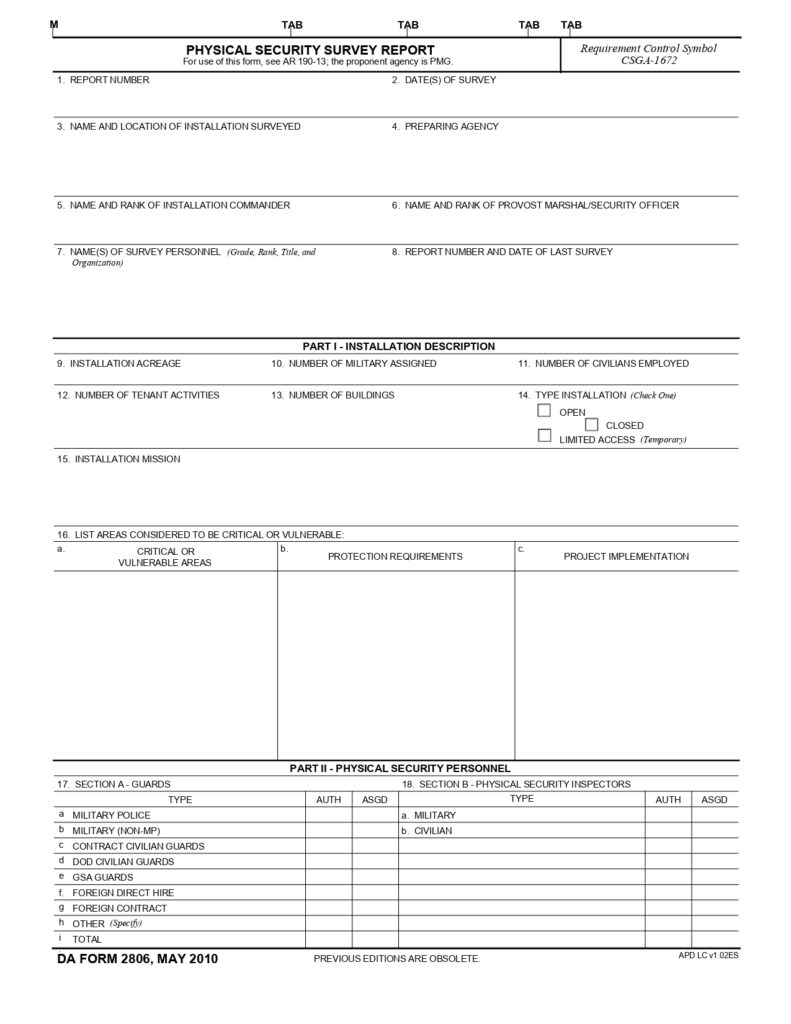 DA FORM 2806 - Physical Security Survey Report_page-0001