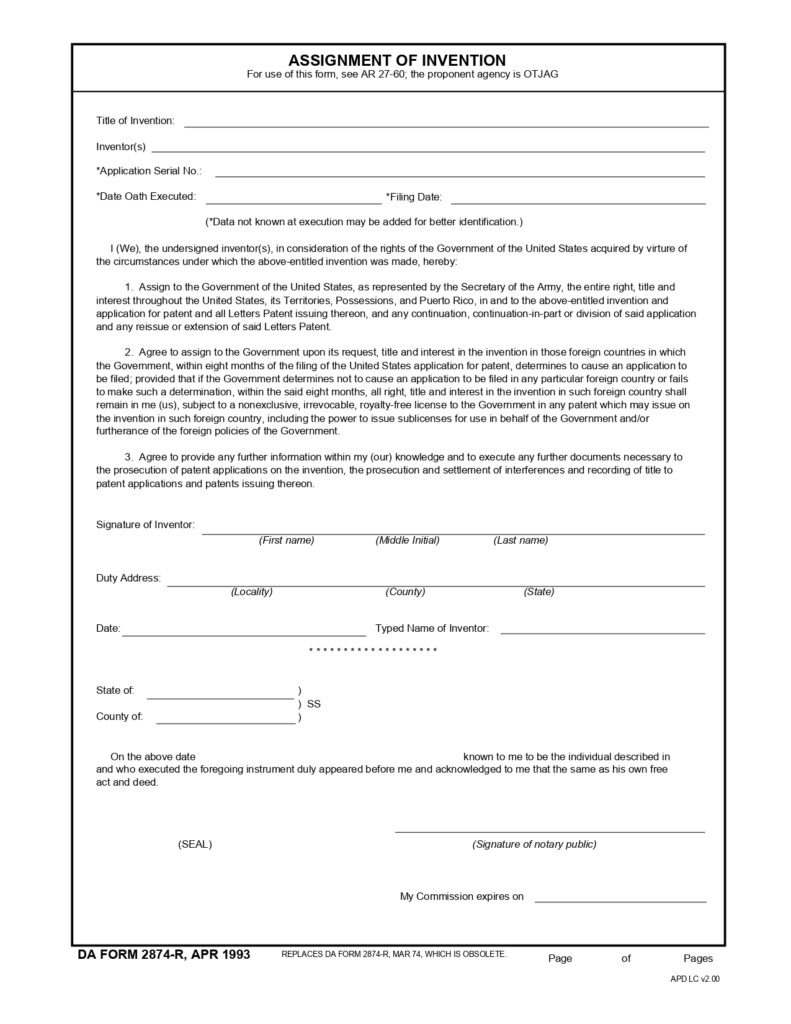 DA FORM 2874-R - Assignment Of Invention (LRA)_page-0001