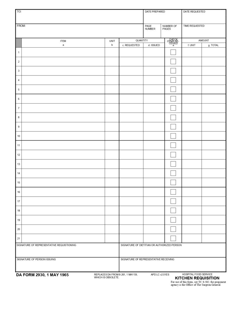 DA FORM 2930 - Hospital Food Service - Kitchen Requisition_page-0001