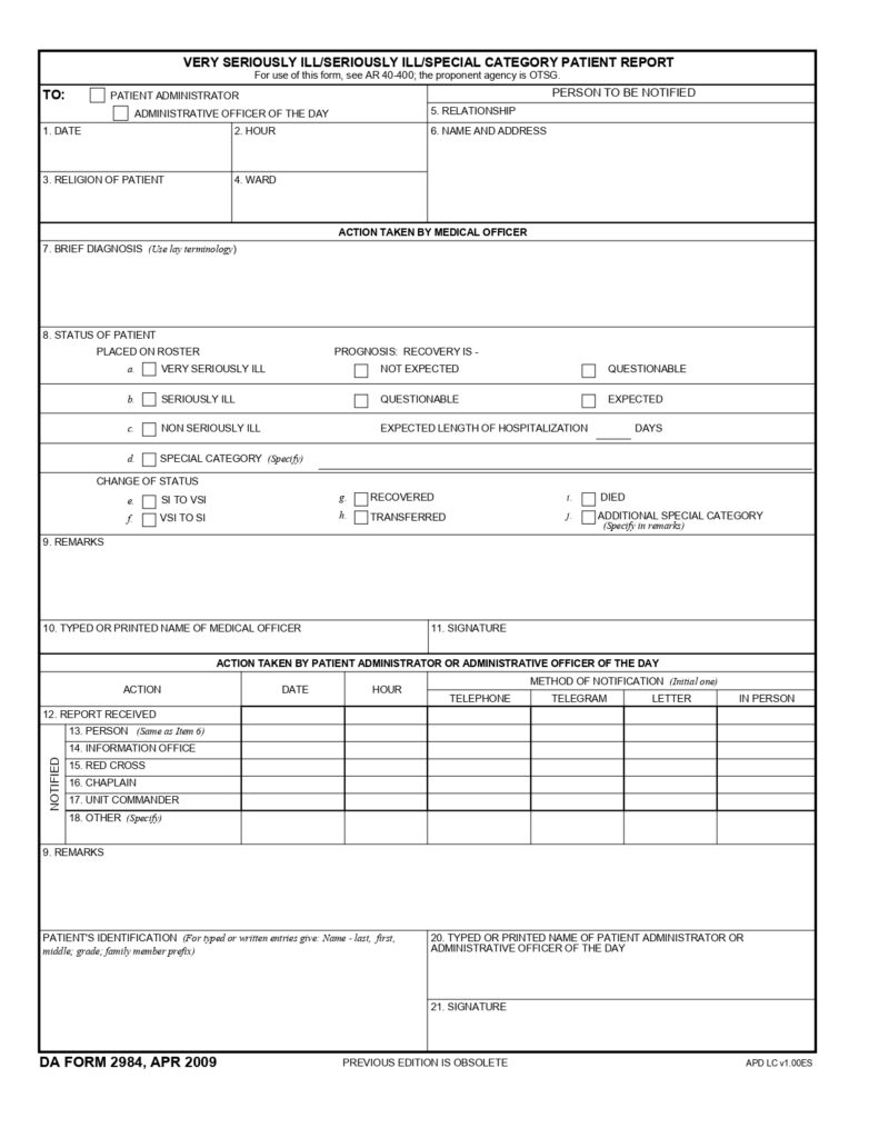 DA FORM 2984 - Very Seriously Ill-Seriously Ill-Special Category Patient Report_page-0001