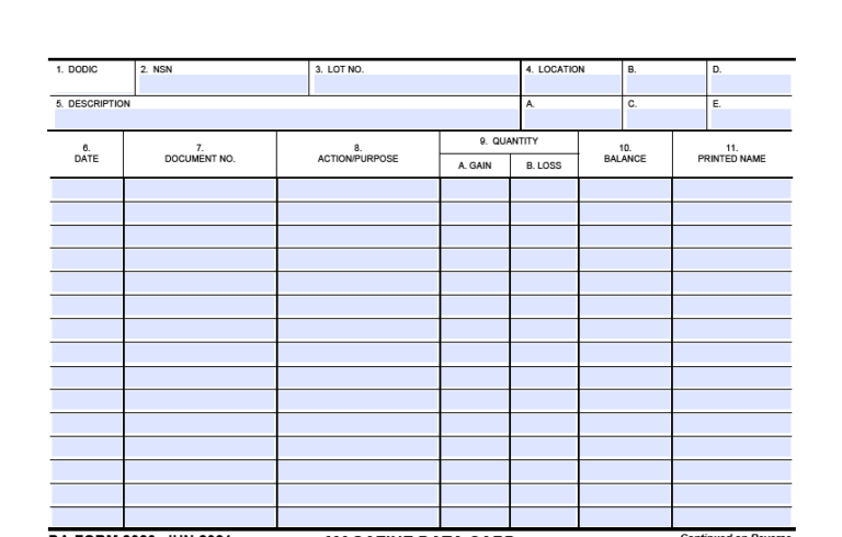 DA FORM 3020 Fillable - Army Pubs 3020 PDF | DA Forms 2024