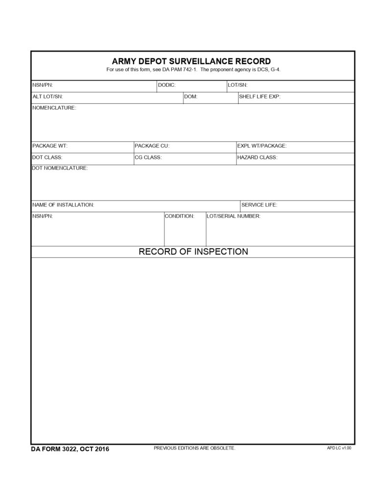 DA FORM 3022 - Army Depot Surveillance Record_page-0001