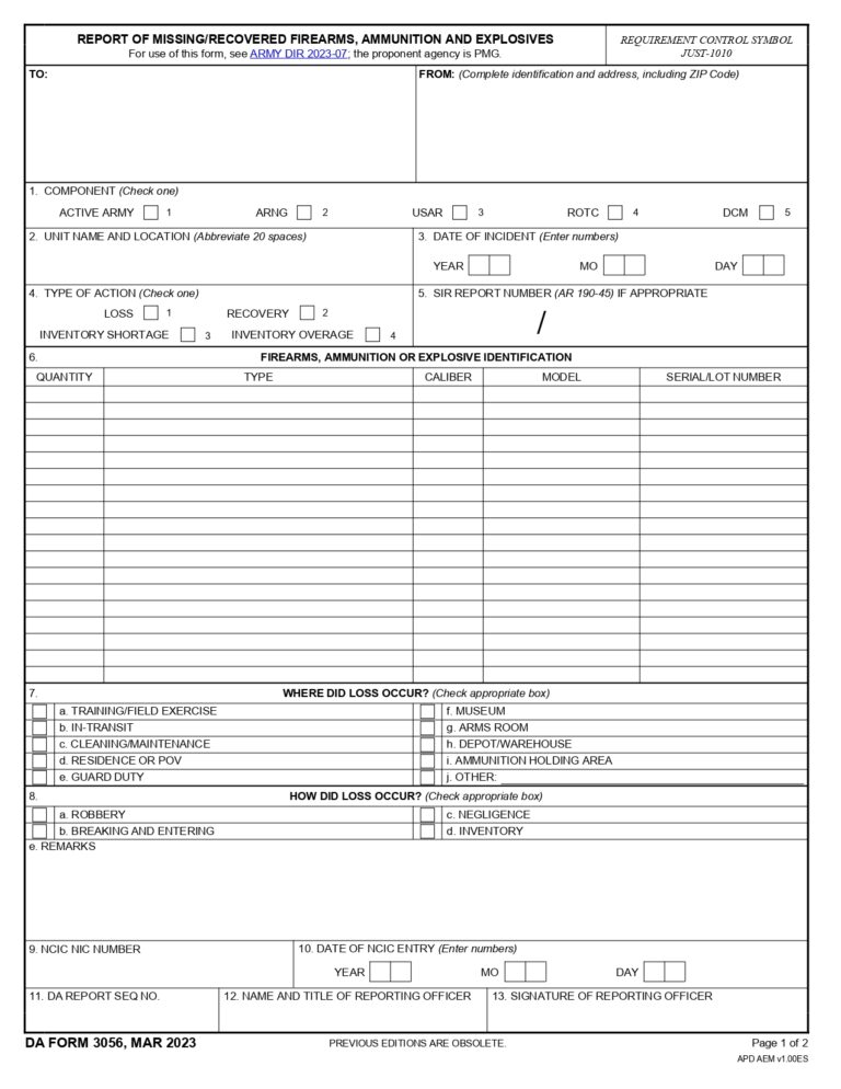 DA FORM 3056 Fillable - Army Pubs 3056 PDF | DA Forms 2024