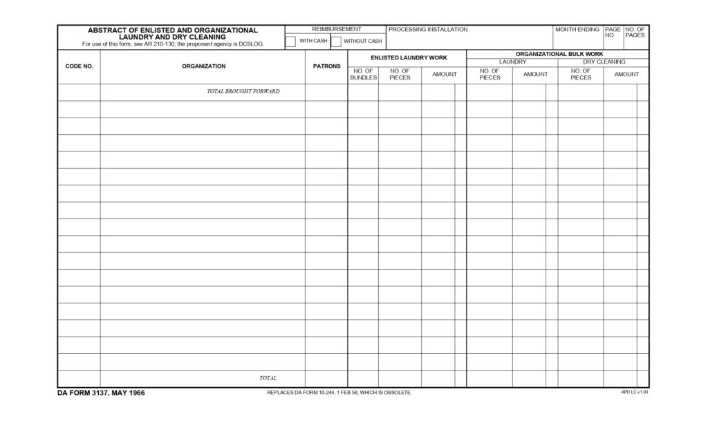 DA FORM 3137 - Abstract Of Enlisted And Organizational Laundry And Dry Cleaning_page-0001