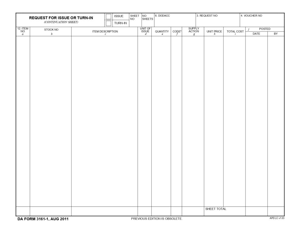 DA FORM 3161-1 Fillable - Army Pubs 3161-1 PDF | DA Forms 2024