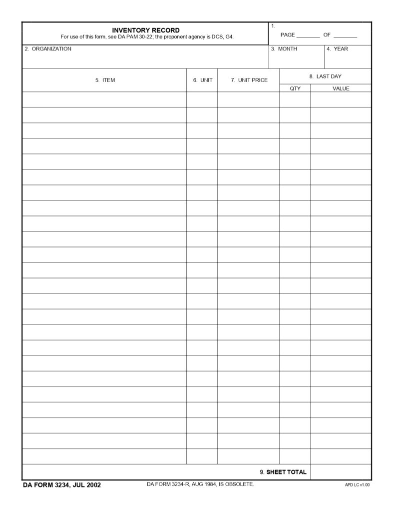 DA FORM 3234 - Inventory Record_page-0001