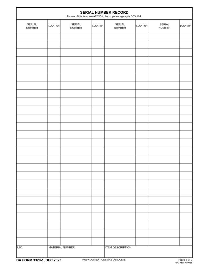 DA FORM 3328-1 - Serial Number Record_page-0001