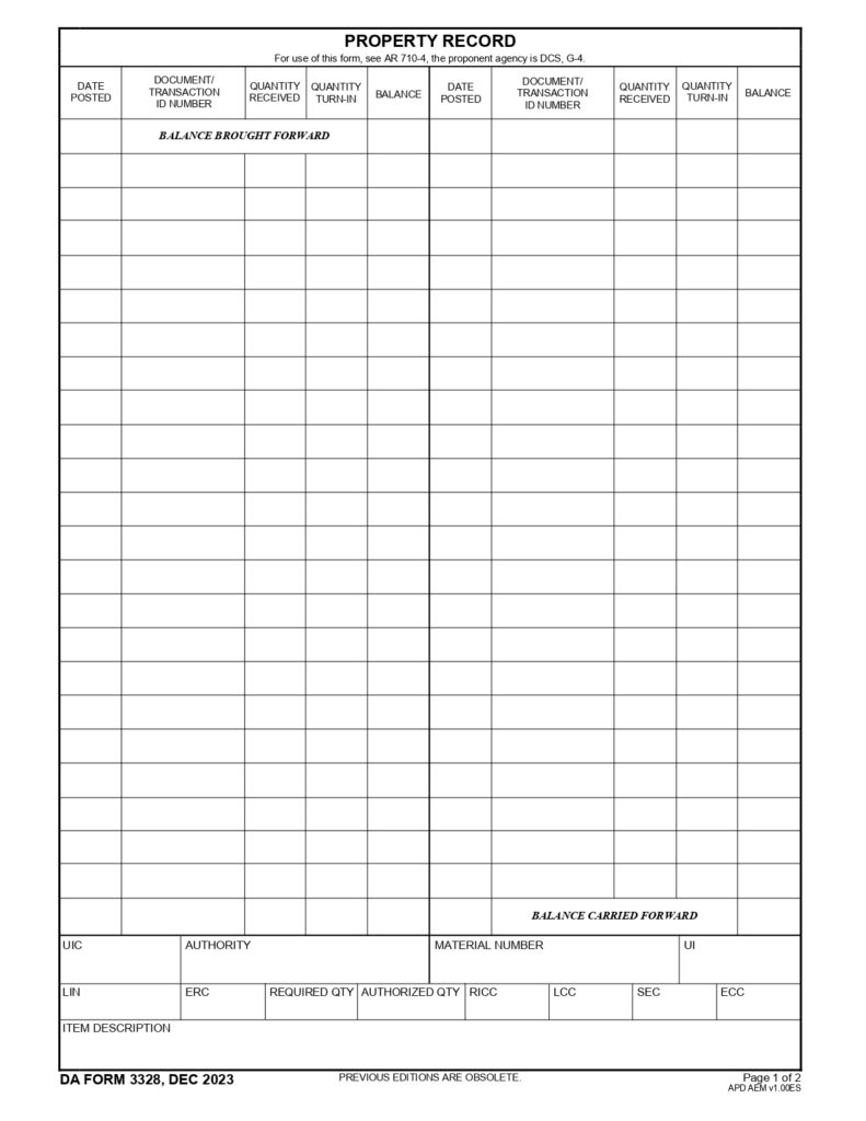 DA FORM 3328 - Property Record_page-0001