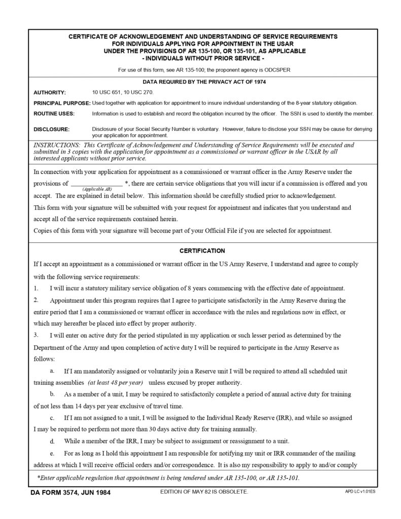 DA FORM 3574 - Certificate Of Acknowledgement_page-0001