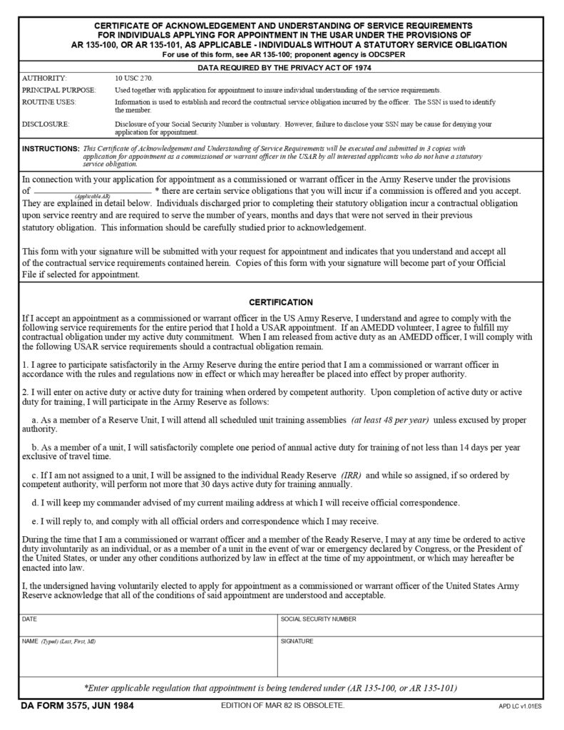 DA FORM 3575 - Certificate Of Acknowledgement_page-0001