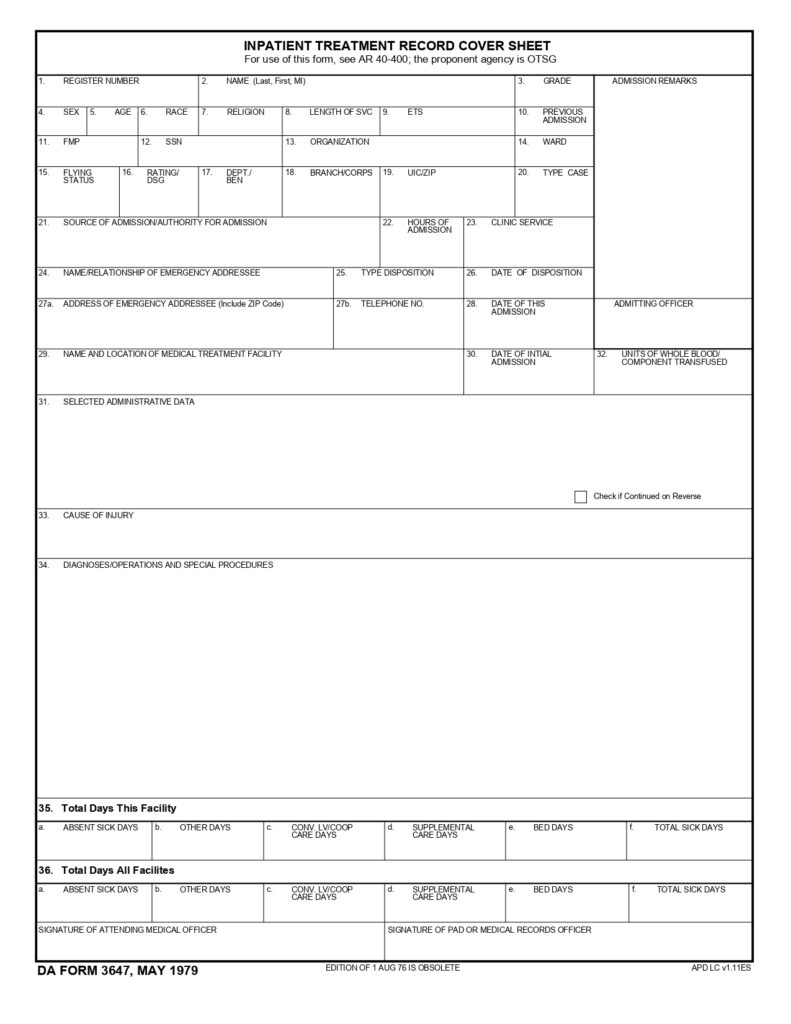 DA FORM 3647 - Inpatient Treatment Record Cover Sheet_page-0001