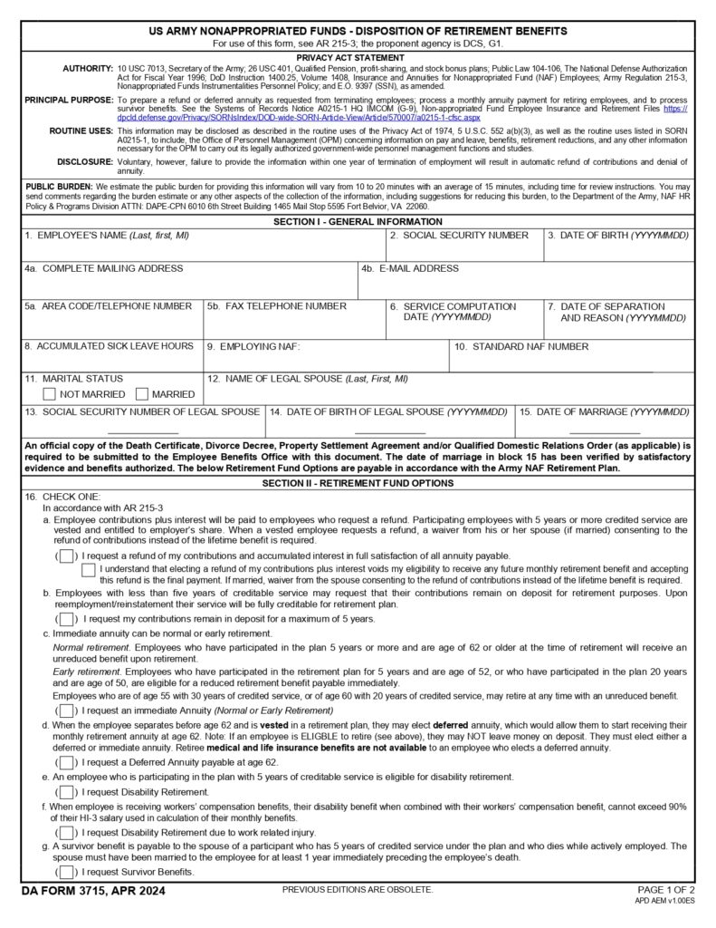 DA FORM 3715 - US Army Nonappropriated Funds-Disposition Of Retirement Benefits_page-0001