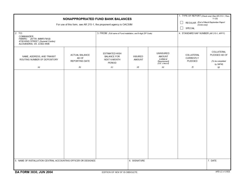 DA FORM 3830 - Nonappropriated Fund Bank Balances_page-0001