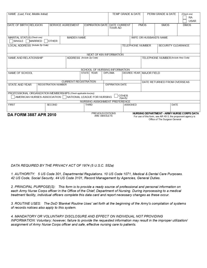 DA FORM 3887 - Nursing Department - Army Nurse Corps Data_page-0001