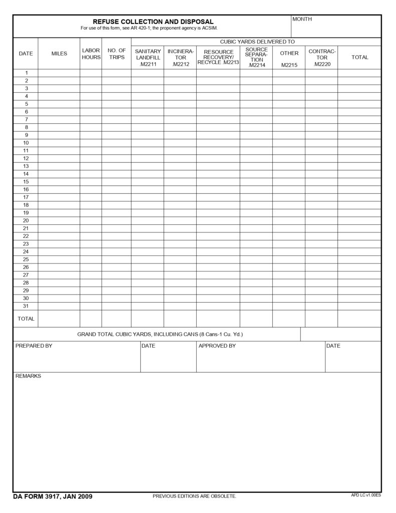 DA FORM 3917 - Refuse Collection And Disposal_page-0001