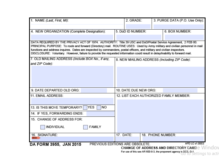 DA FORM 3955 Fillable - Army Pubs 3955 PDF | DA Forms 2024