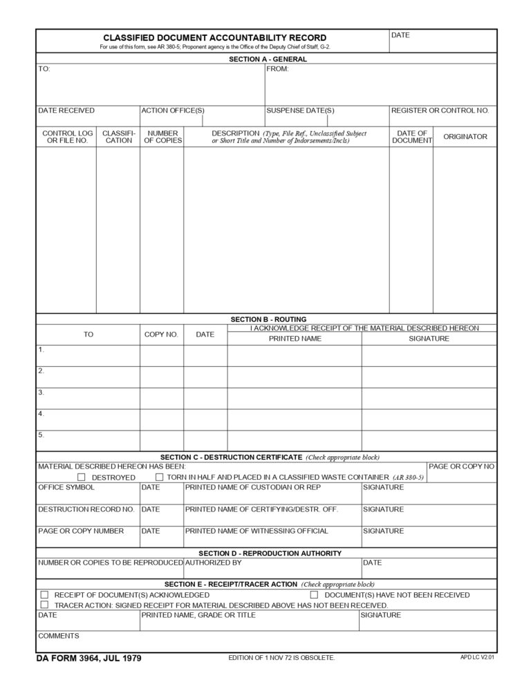 DA FORM 3964 Fillable - Army Pubs 3964 PDF | DA Forms 2024