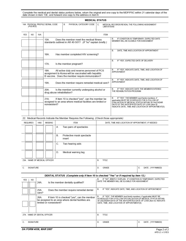 DA FORM 4036 Fillable - Army Pubs 4036 PDF | DA Forms 2026