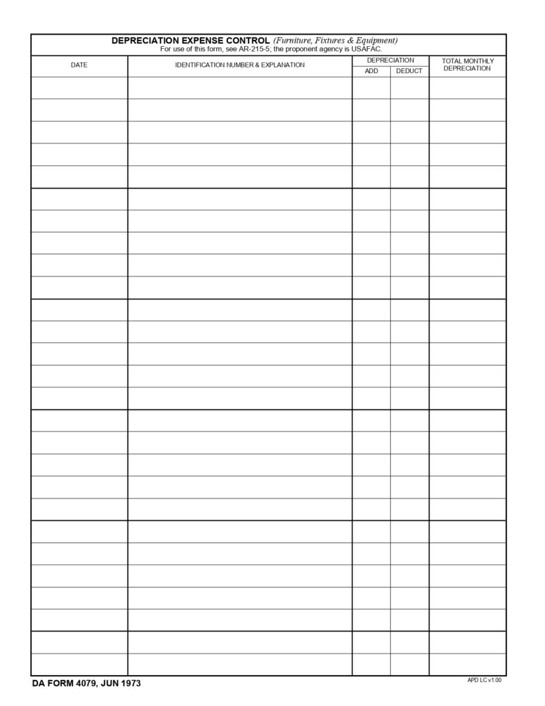 DA FORM 4079 - Depreciation Expense Control (Furniture Fixtures And Equipment)_page-0001