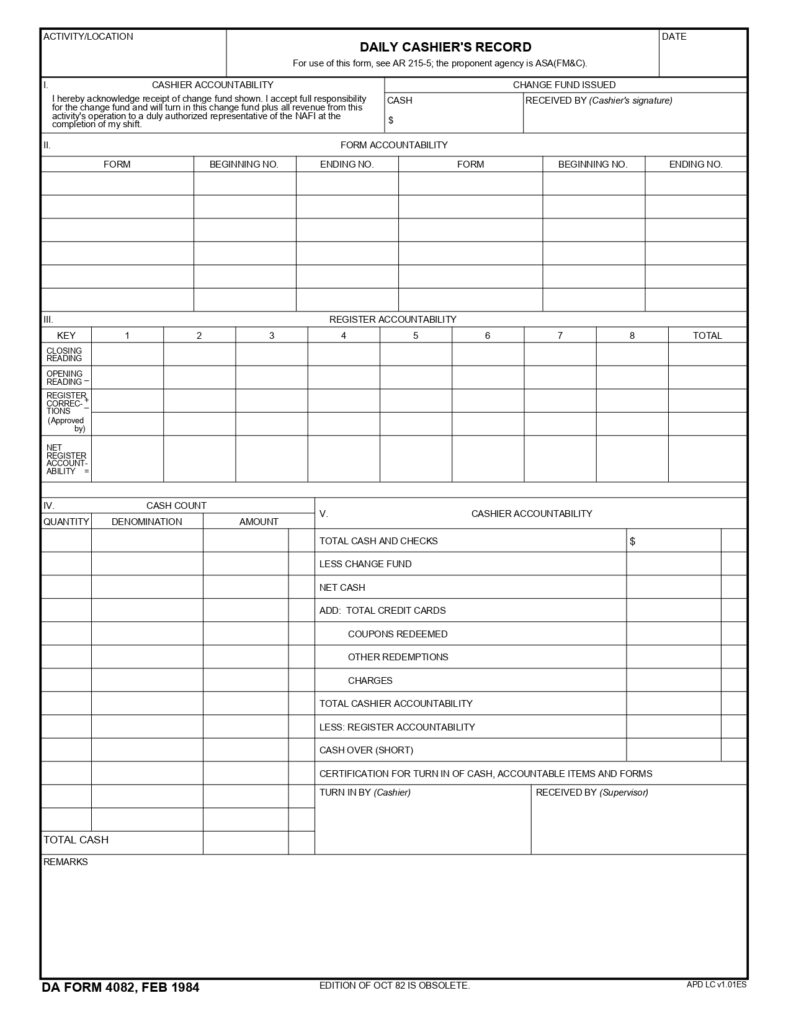 DA FORM 4082 - Daily CashierS Record_page-0001