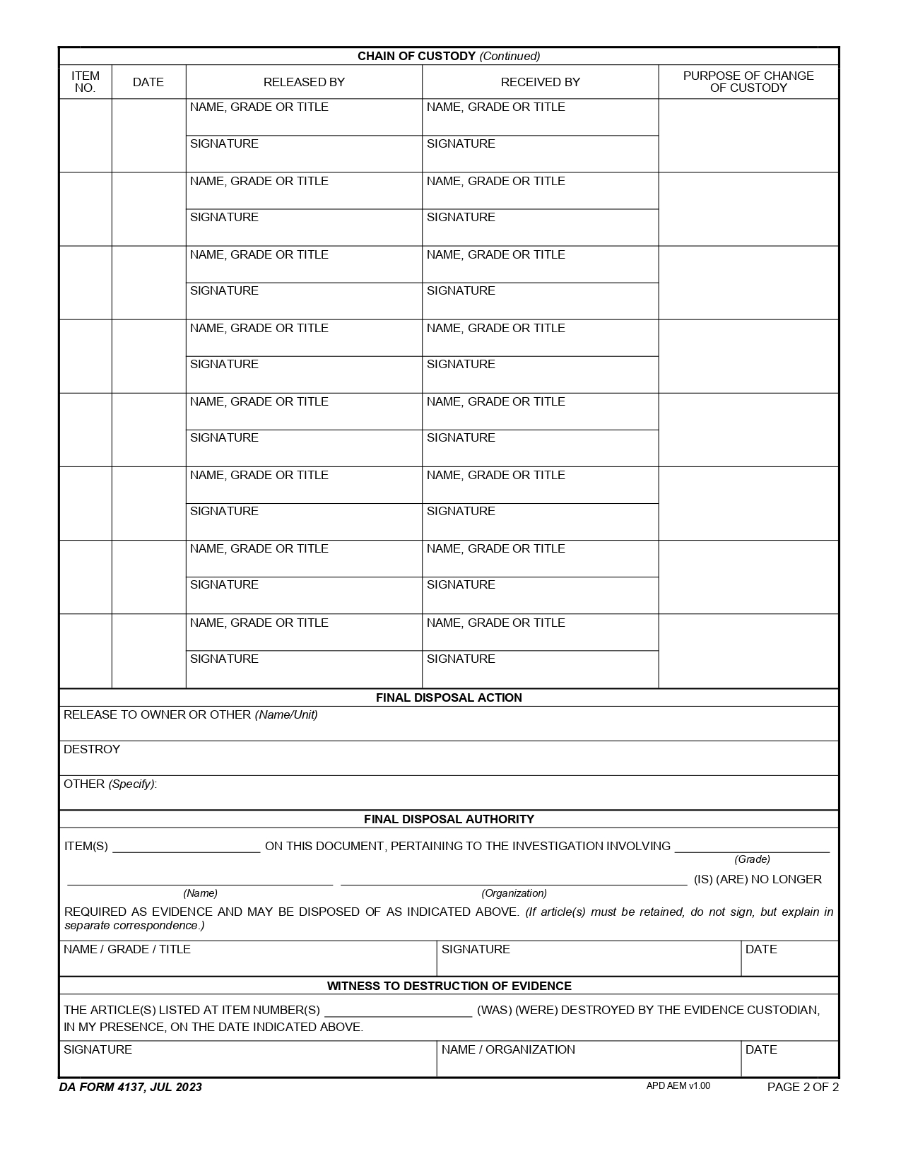 DA FORM 4137 Fillable - Army Pubs 4137 PDF | DA Forms 2024