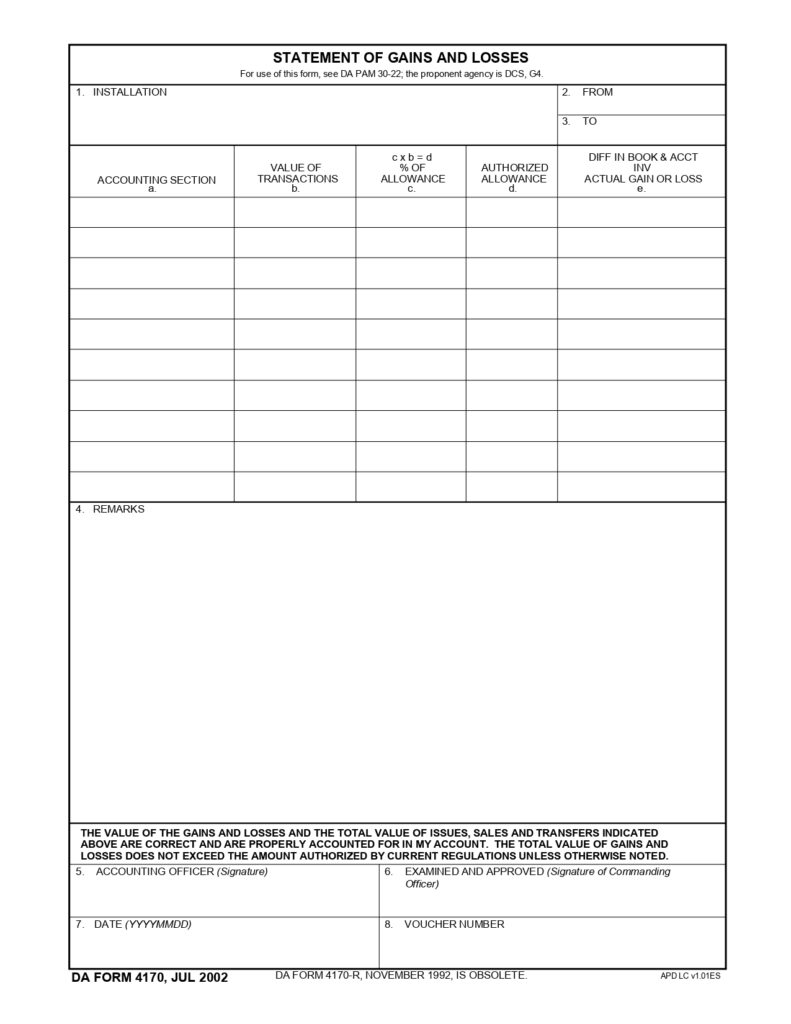 DA FORM 4170 - Statement Of Gains And Losses_page-0001