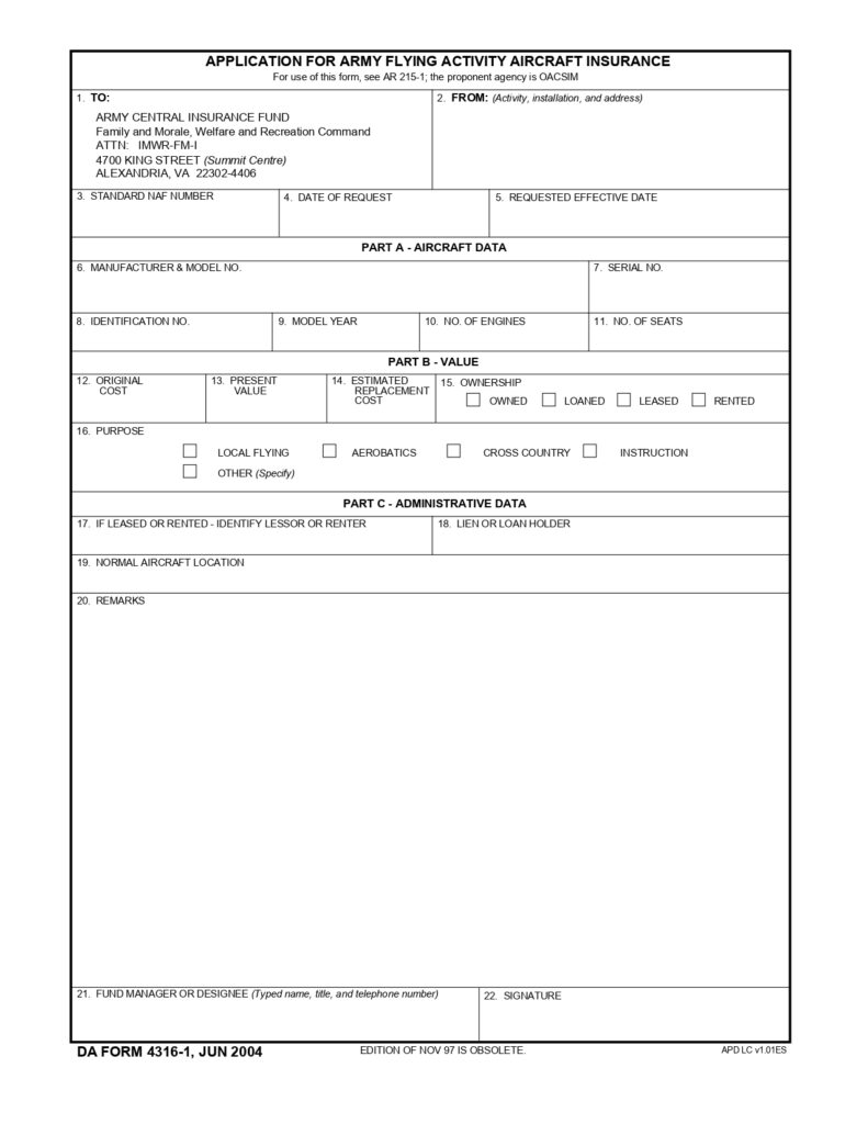 DA FORM 4316-1 - Application For Army Flying Activity Aircraft Insurance_page-0001