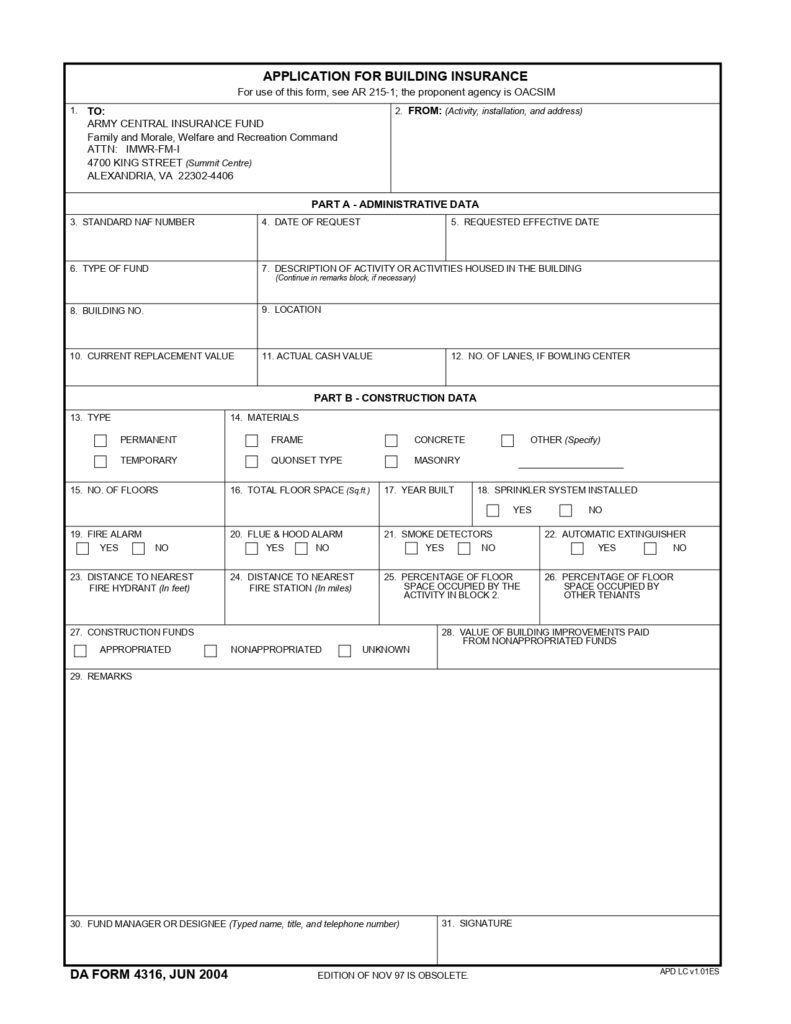 DA FORM 4316 - Application For Building Insurance_page-0001