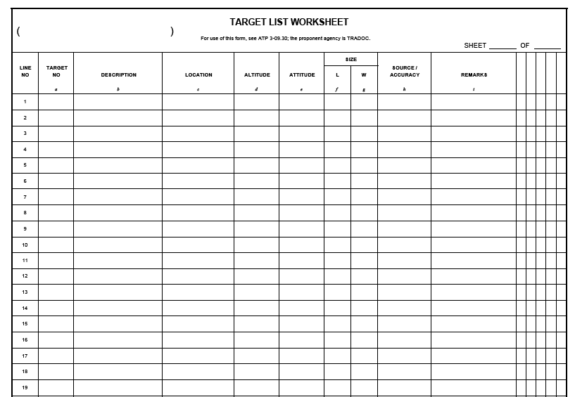 DA FORM 4655 - Target List Worksheet