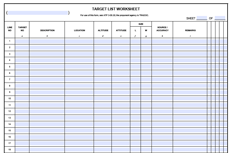 DA FORM 4656 - Scheduling Worksheet