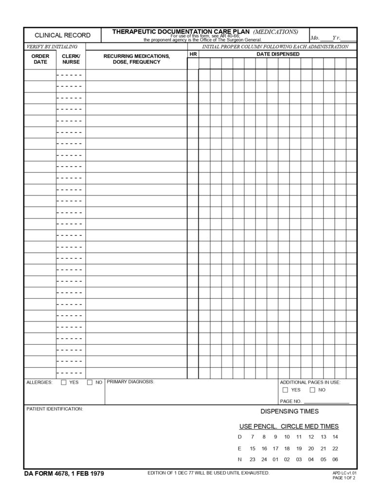 DA FORM 4678 - Therapeutic Documentation Care Plan (Medication)_page-0001