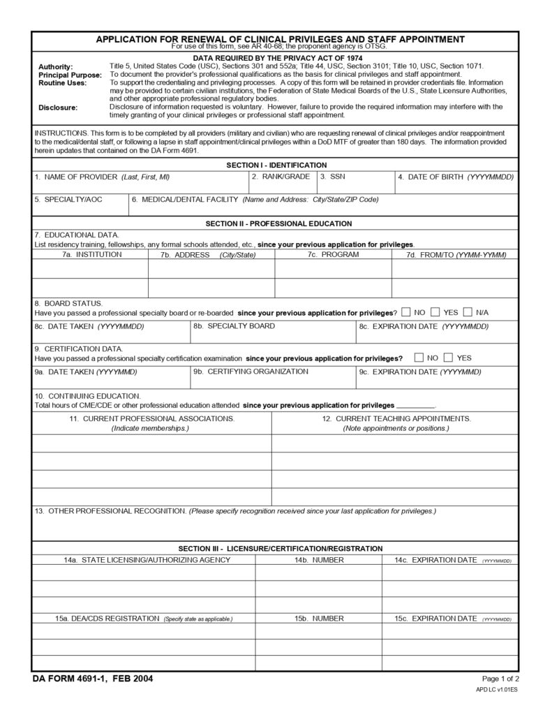 DA FORM 4691-1 - Application For Renewal Of Clinical Privileges And Staff Appointment_page-0001