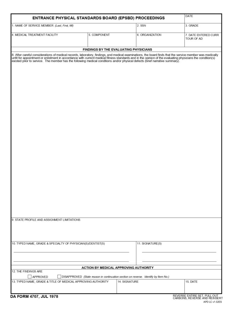 DA FORM 4707 - Entrance Physical Standards Board (EPSBD) Proceedings_page-0001